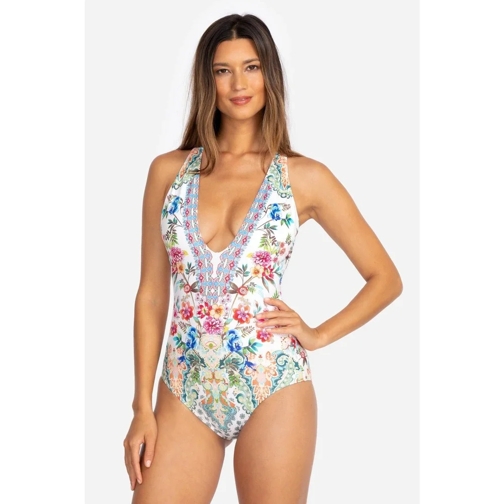 Johnny Was Dreamer One Piece Swimsuit Floral Paisley Multi CSW1922-J Size L NEW